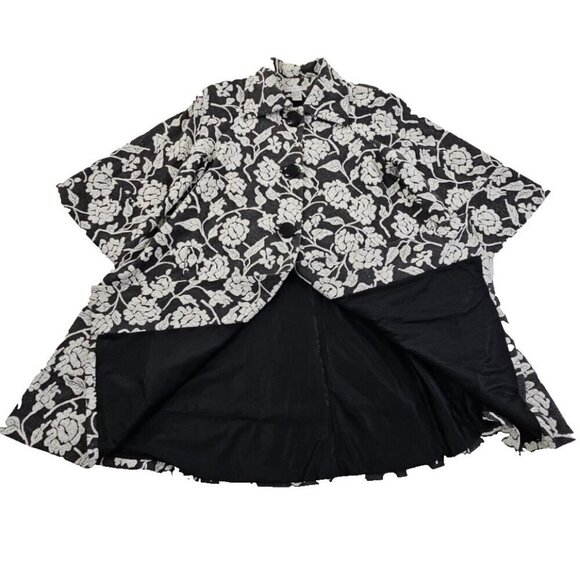 Newport News Overcoat Women's Size 12 Black White Floral Pockets Lined EUC - Picture 6 of 12